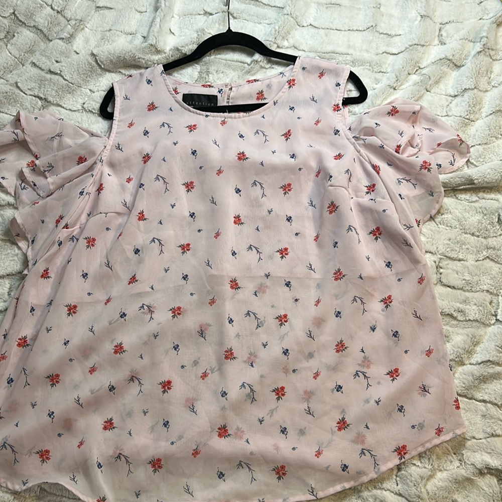 Attention Cold Shoulder Blouse with Flowy Sleeves